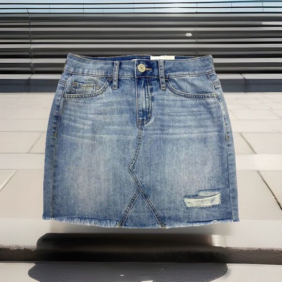 So Denim Distressed Destroyed Frayed Hem Jean Skirt - Junior's Size 3 - New - Picture 1 of 9